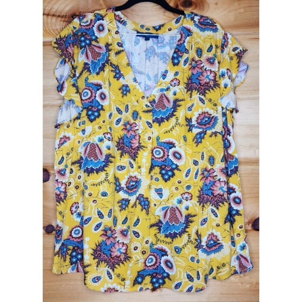 Rachel Roy Label 3X Blouse Cute Feminine Floral Yellow Cute Plus Size Top - Picture 9 of 16